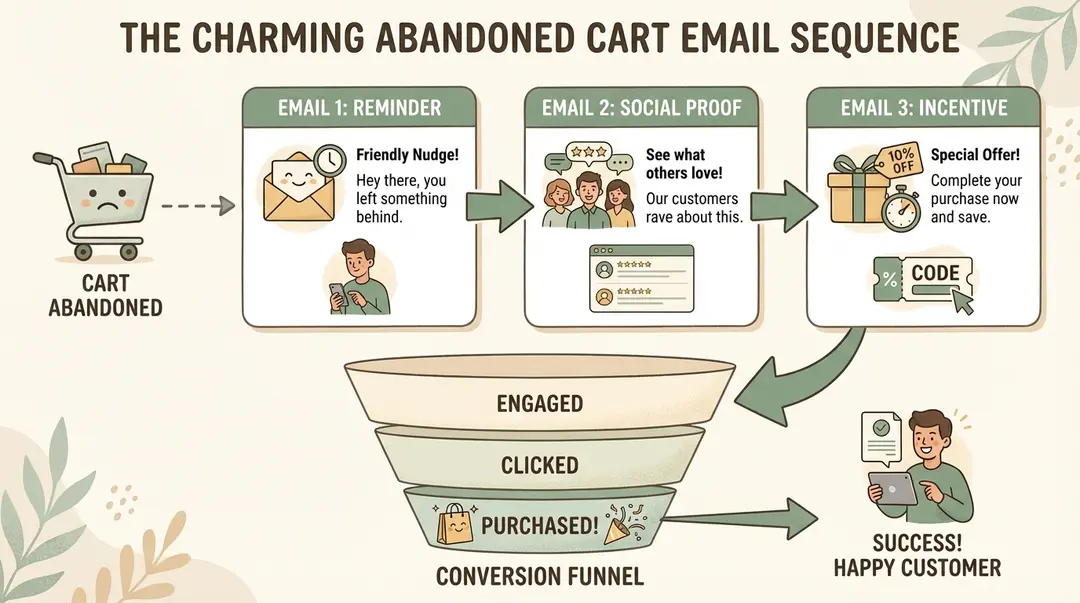 Complete abandoned cart email sequence flowchart